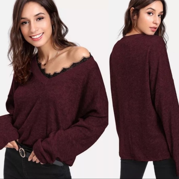 Restocked Burgundy Eyelet Light Weight Sweater - Picture 3 of 7